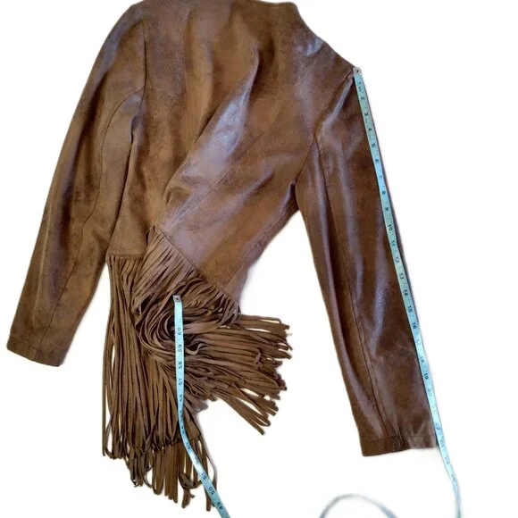 Chicos Jacket Women Size 0/S/4 Brown Faux Suede Fringe Boho Western Festival - Picture 13 of 15